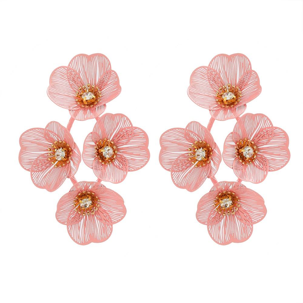 Luxury Floral Tassel Earrings Rhinestone Long Dangle Earrings Exaggerated Flower Ear Drop  Party