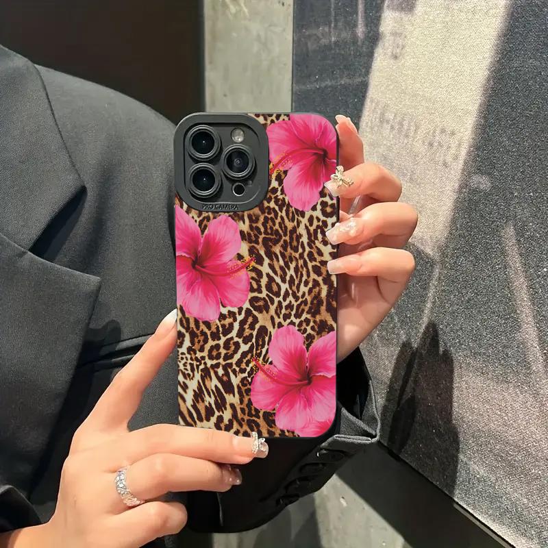 Leopard Print Flowers Phone Case For iPhone 16 15 Pro Max 14 Pro 13 12 11 16E 7 8 Pus XR XS X SE2 Shockproof Silicone Soft Cover
