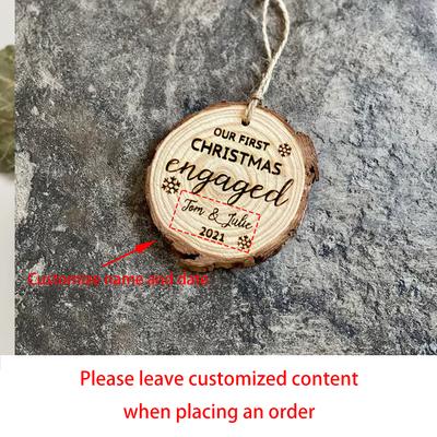 Enfeite Personalizado Primeiro Natal Noivos Fatia de Madeira Gravada Proposta de Casamento Presente de Noivado Decoração Festa de Natal Coisa