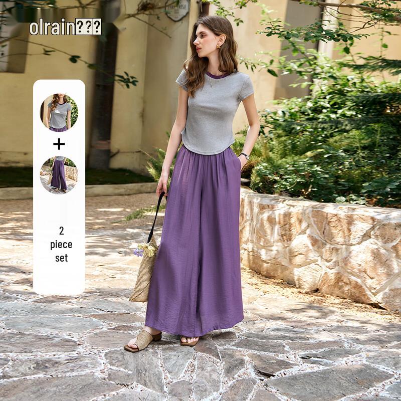 

Olrain Women s Summer Grey Two-Piece Set L