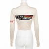 High Quality Fashion Print Bodycon Soft Tees Crop Top Spring New Long-sleeve Casual Elastic Harajuku Streetwear Woman
