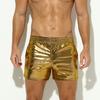 Men Shorts Glossy Faux Leather Elastic Mid Waist Soft Breathable Pockets Stretchy Stage Show Performances Sports Summer Shorts