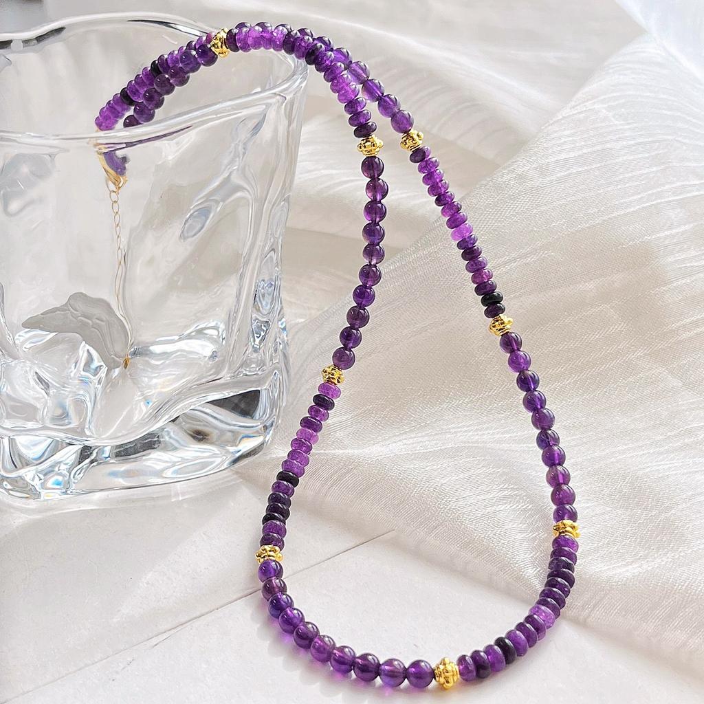 Vintage High Quality Purple Quartzite Natural Royal Amethyst Design Sense Necklace Collarbone Chain Women