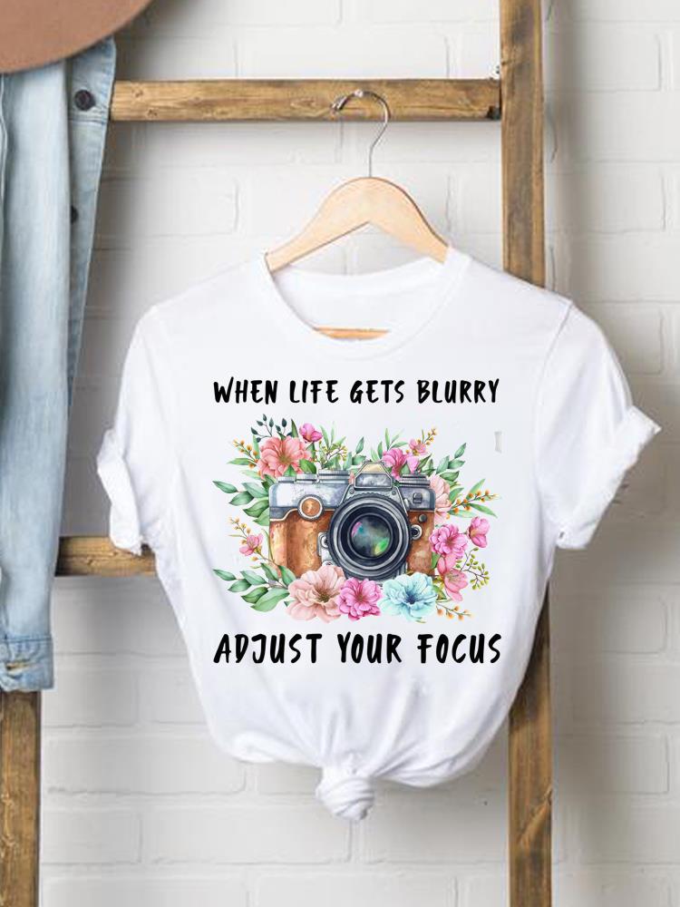 (Asian Size) Women Fashion Tee Top Clothing T Shirt Woman Print Female letter trend 90s flower Short Sleeve Graphic T-shirts
