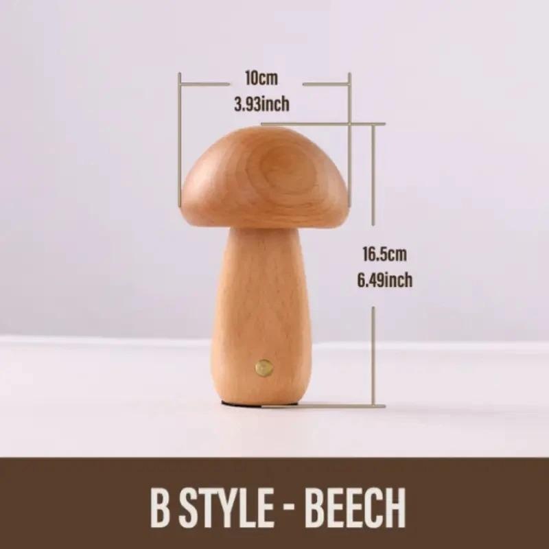 Wooden Creative Mushroom Night Light Stepless Dimming Bedside Table Lamp 3 Color Rechargeable Sleeping Nightlights For Room