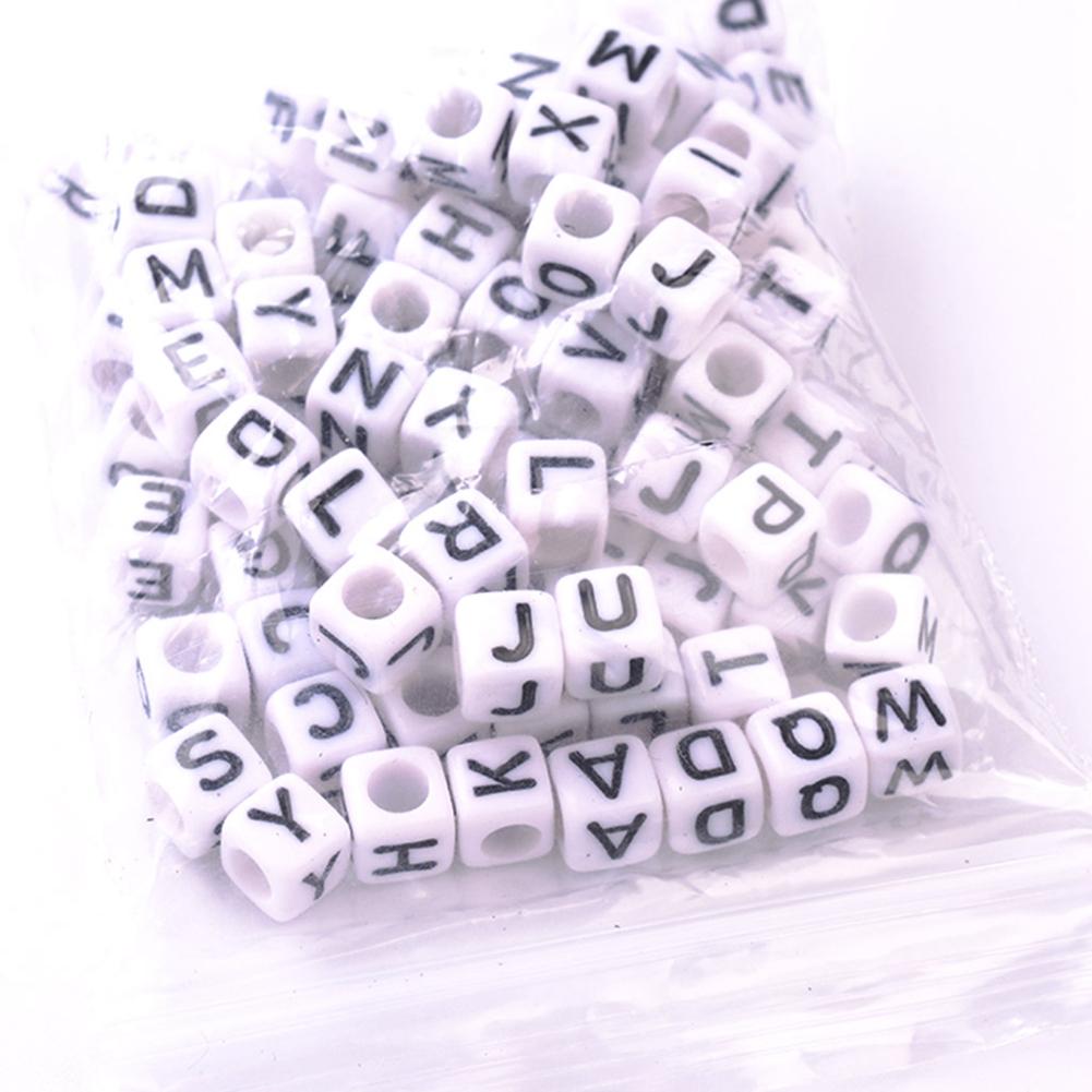 100pcs Letter Alphabet Beads 4mm Square White Acrylic Beads DIY Jewelry Accessories