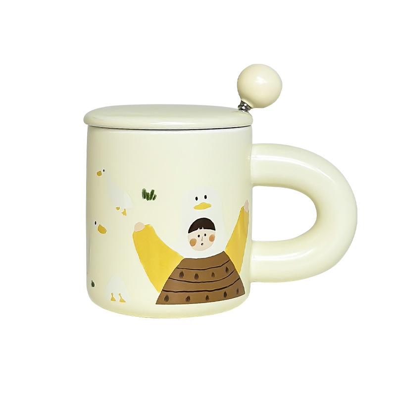 Mili Life Cute Cup with Lid Mug Ceramic Cup Female Couple Cup Coffee Cup Creative Water Cup Breakfast Cup