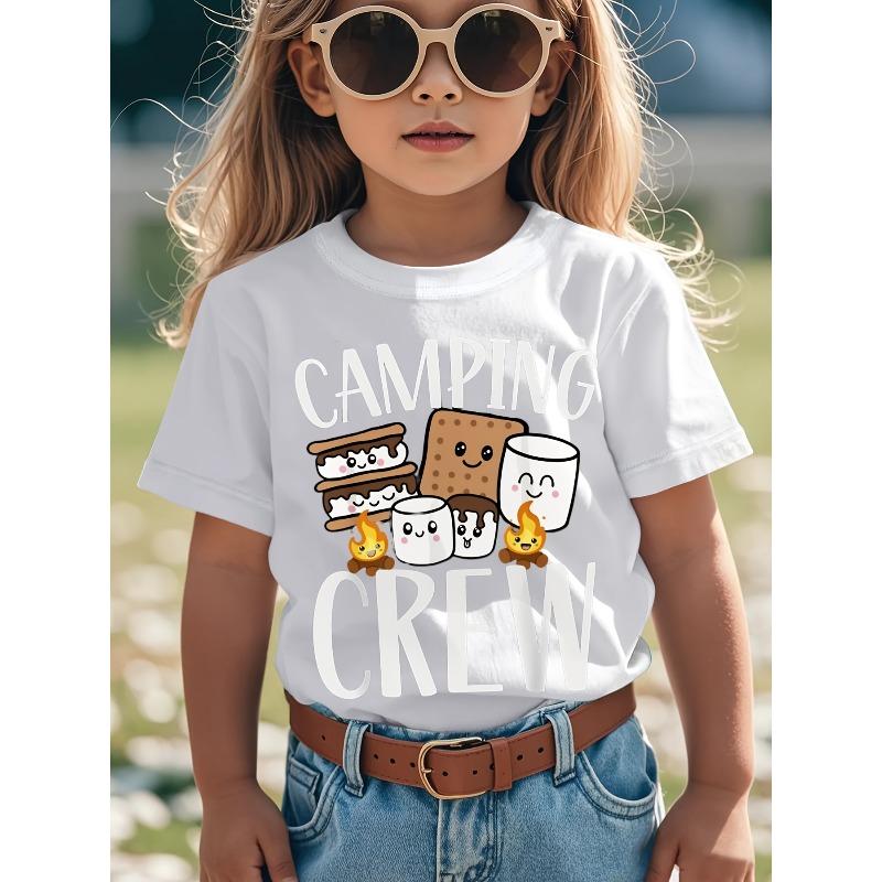 European sizes Boys & Girls Kids Smore Campfire T-Shirt - Cute Marshmallow & Graham Crackers Print with CAMP FIRE Lettering