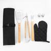 Stainless Steel BBQ Tools Set 3Pcs Oak Handle Fork Spatula Tongs Outdoor Grilling Accessories