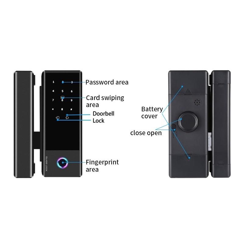 Office/Home Drilling free Glass Door Fingerprint Lock GS1 TT Lock Smart Lock Biometric Fingerprint Electronic Digital Lock