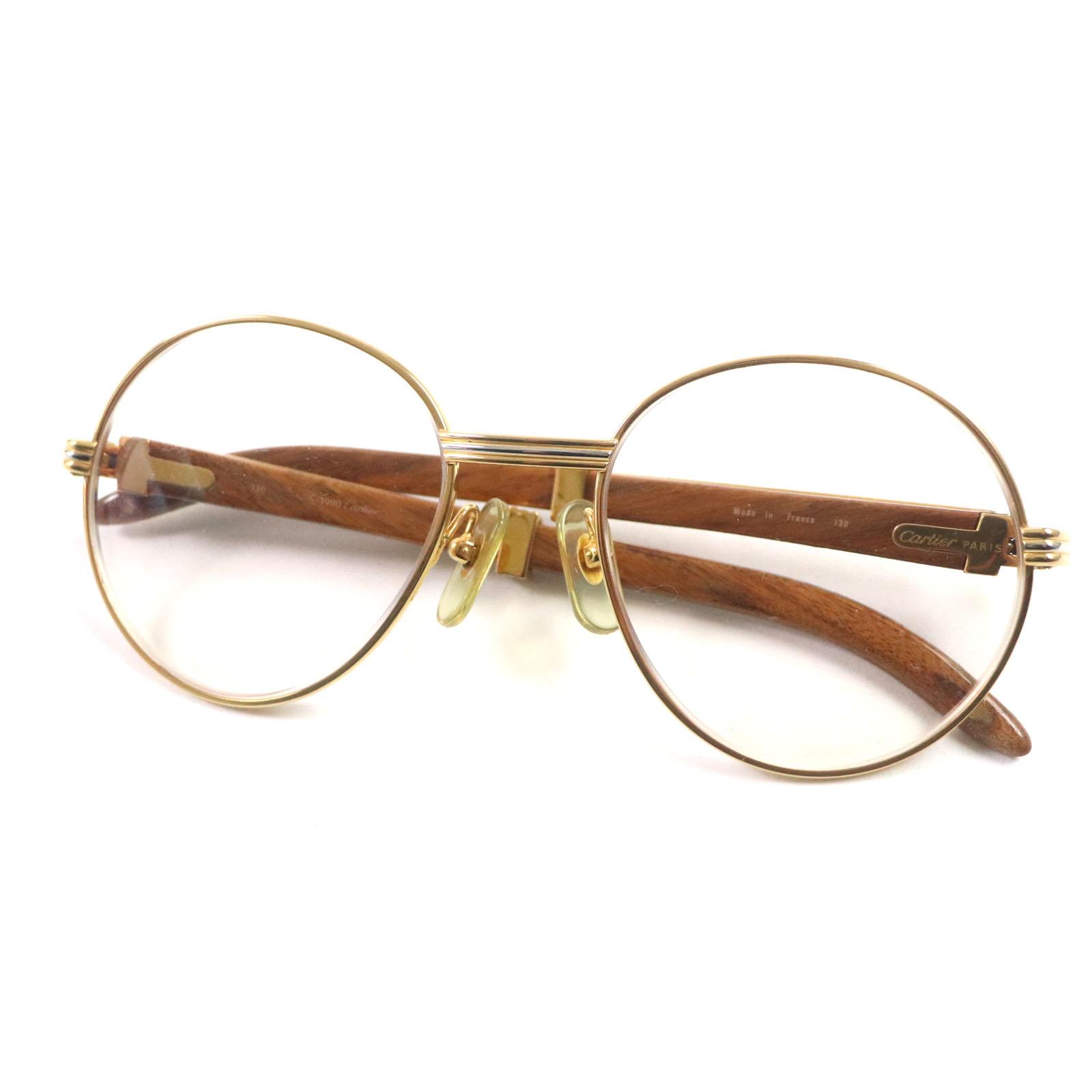 

Cartier Glasses Logo Metal Wood Temple Gold brown mens Used