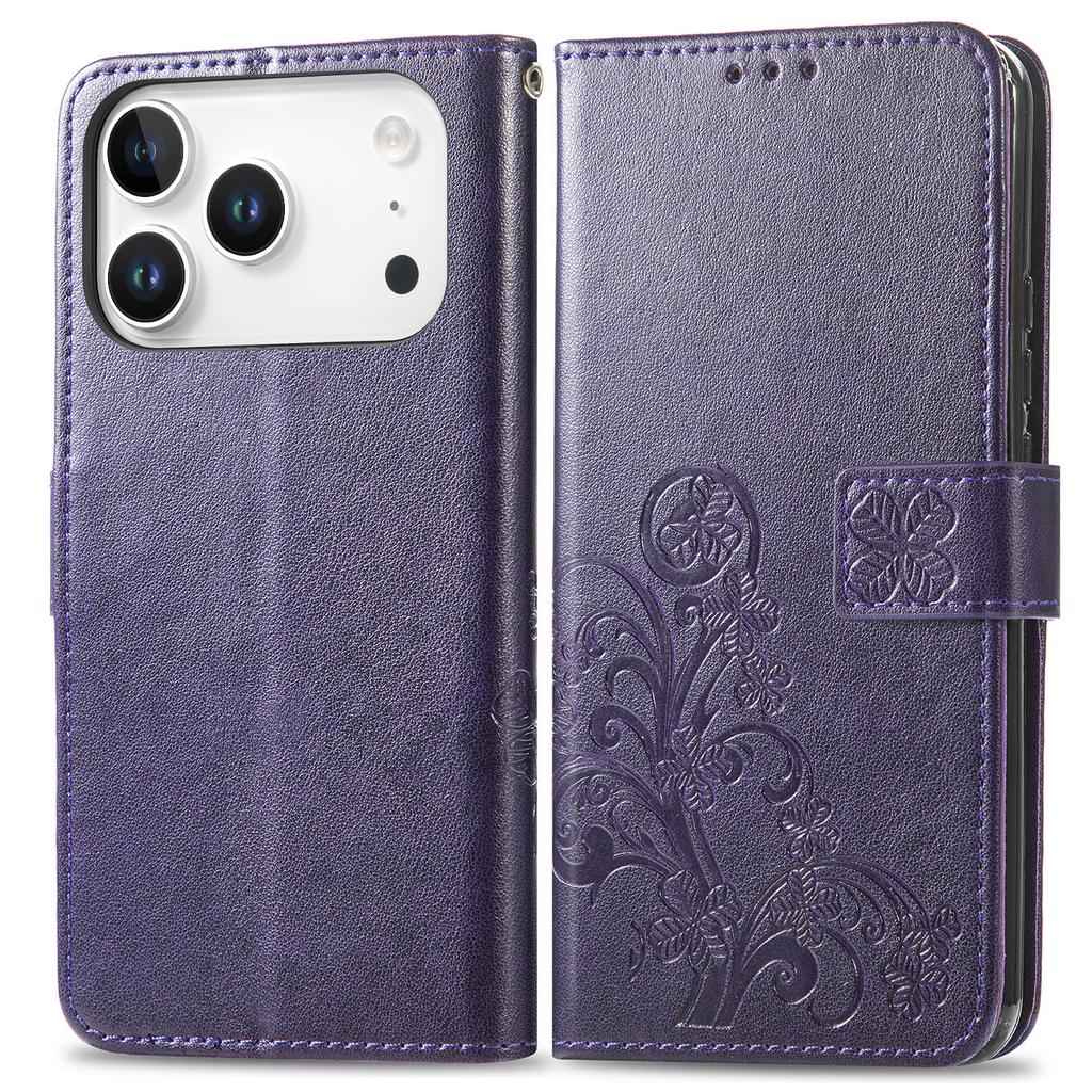 For iPhone 17 Pro Max Leather Case Four-Leaf Clover Wallet Phone Cover