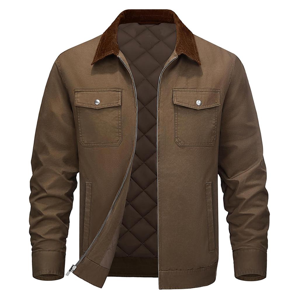 Men'S Zipper Jacket, Casual Retro Long Sleeved Cardigan Jacket