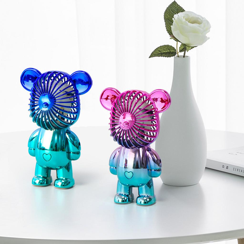 Graffiti Bear Electric Fan USB Rechargeable Desktop Fan Electroplating Gradient 3-speed for Camping Outdoor Travel