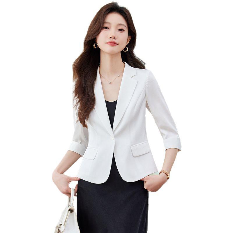 Women's Green Mid-Sleeve Summer Blazer - 2024 Petite Casual Jacket