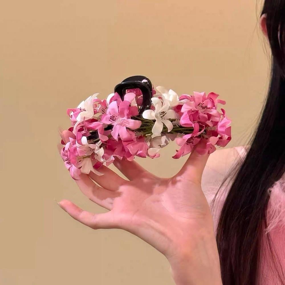 Exquisite Acrylic Flower Hair Claw Colorful Cloth Large Shark Clip Korean Style Headdress Hair Crab Clip Party