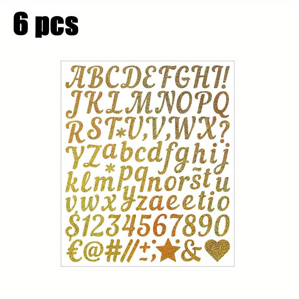 1Set/6pcs Handwritten Alphabet Sticker Sands Silver Sands Shiny Stout Waterproof Gift Greeting Card DIY Alphanumeric Sticker