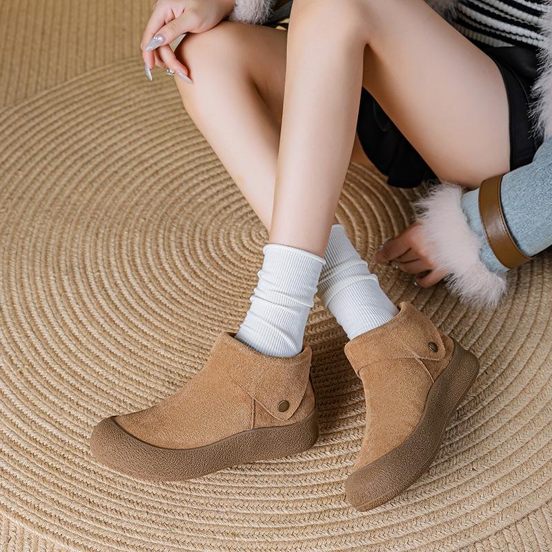 Women's shoes autumn and winter new real soft leather velvet warm high-top shoes women's cotton shoes snow boots Boken shoes
