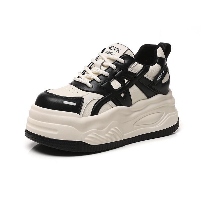 New early autumn women's shoes platform white shoes heightened comfort versatile breathable shoes casual sports shoes color matching