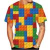 Summer Round Neck 3D Building Blocks Pattern Print T-shirts Fashionable Casual Short Sleeved Men's T-shirts