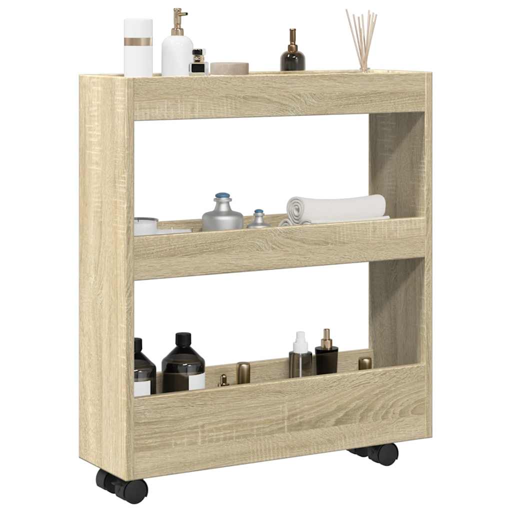 Narrow Storage Cart 3 Tiers Sonoma Oak Engineered Wood