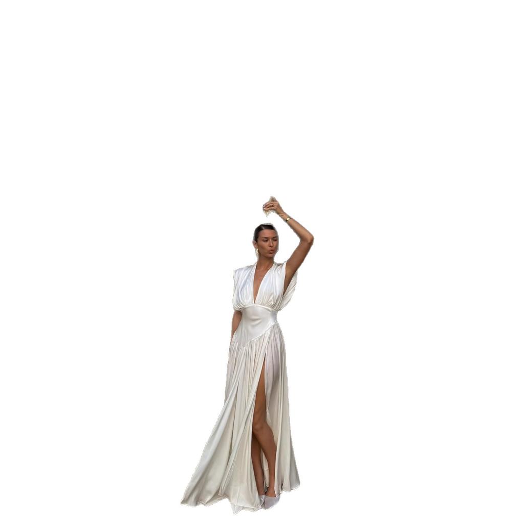 Europe and the United States 2026 New Women's Clothing V-neck Waist Dress Split-ended Long Skirt Beach Skirt