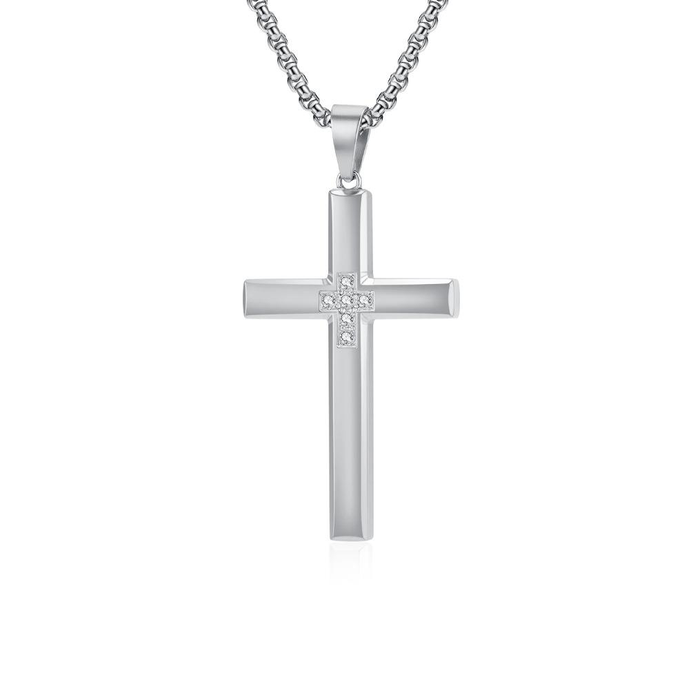 Titanium Steel Diamond-encrusted Cross Necklace, Men s and Women s Simple and Fashionable High-end Cross Pendant 60CM
