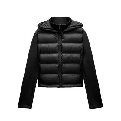 Women's Lightweight Warm Down Jacket with Long Sleeves and Zippered Hooded Sports Coat