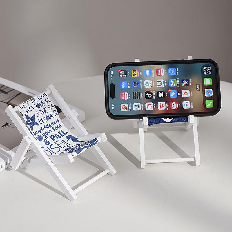 Wooden Beach Chair Ornament Mediterranean Style Mobile Phone Holder Home Room Creative Decoration Jewelry Props