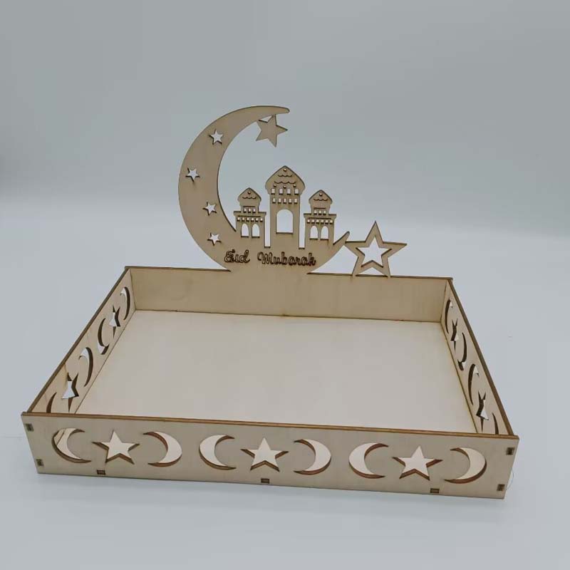 

Деревянный поднос для Рамадана Ид Мубарак, сервировочный поднос в форме луны, звезды, декоративные тарелки, прямоугольный поднос для еды, закусок, десерта D
