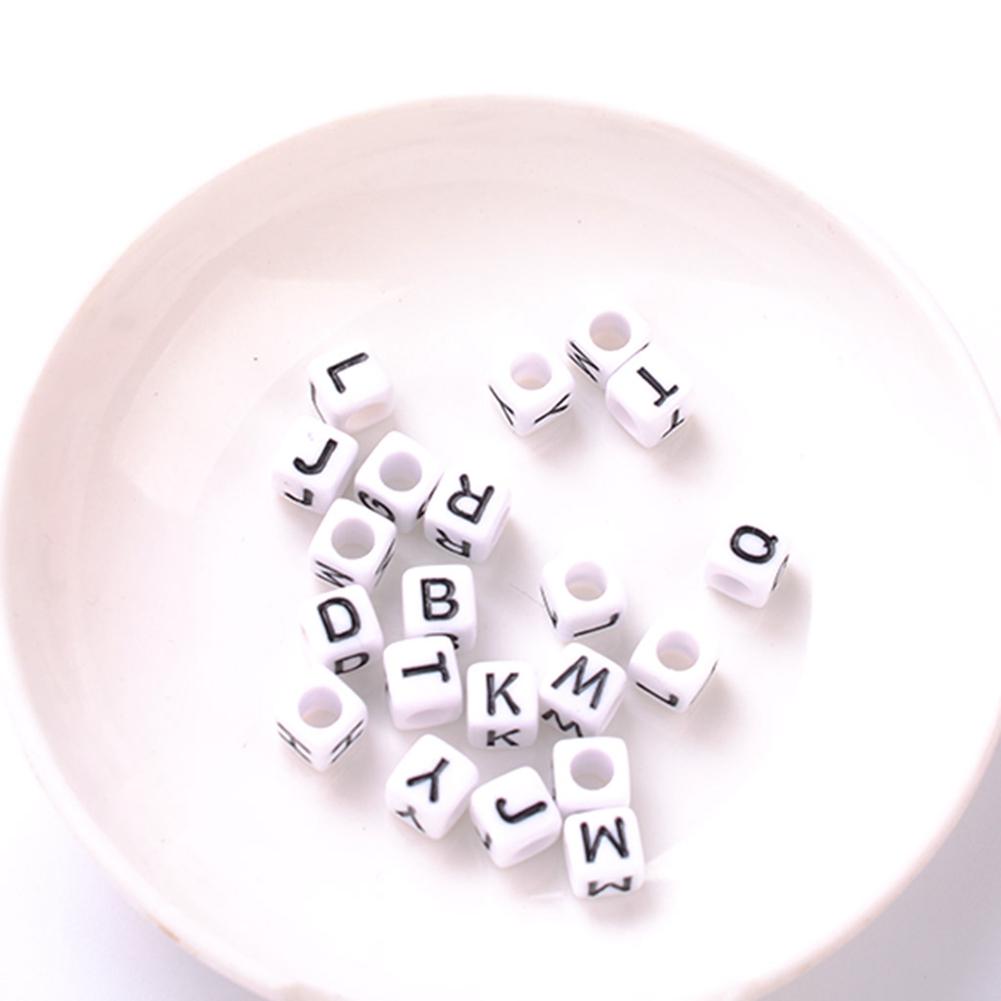 100pcs Letter Alphabet Beads 4mm Square White Acrylic Beads DIY Jewelry Accessories