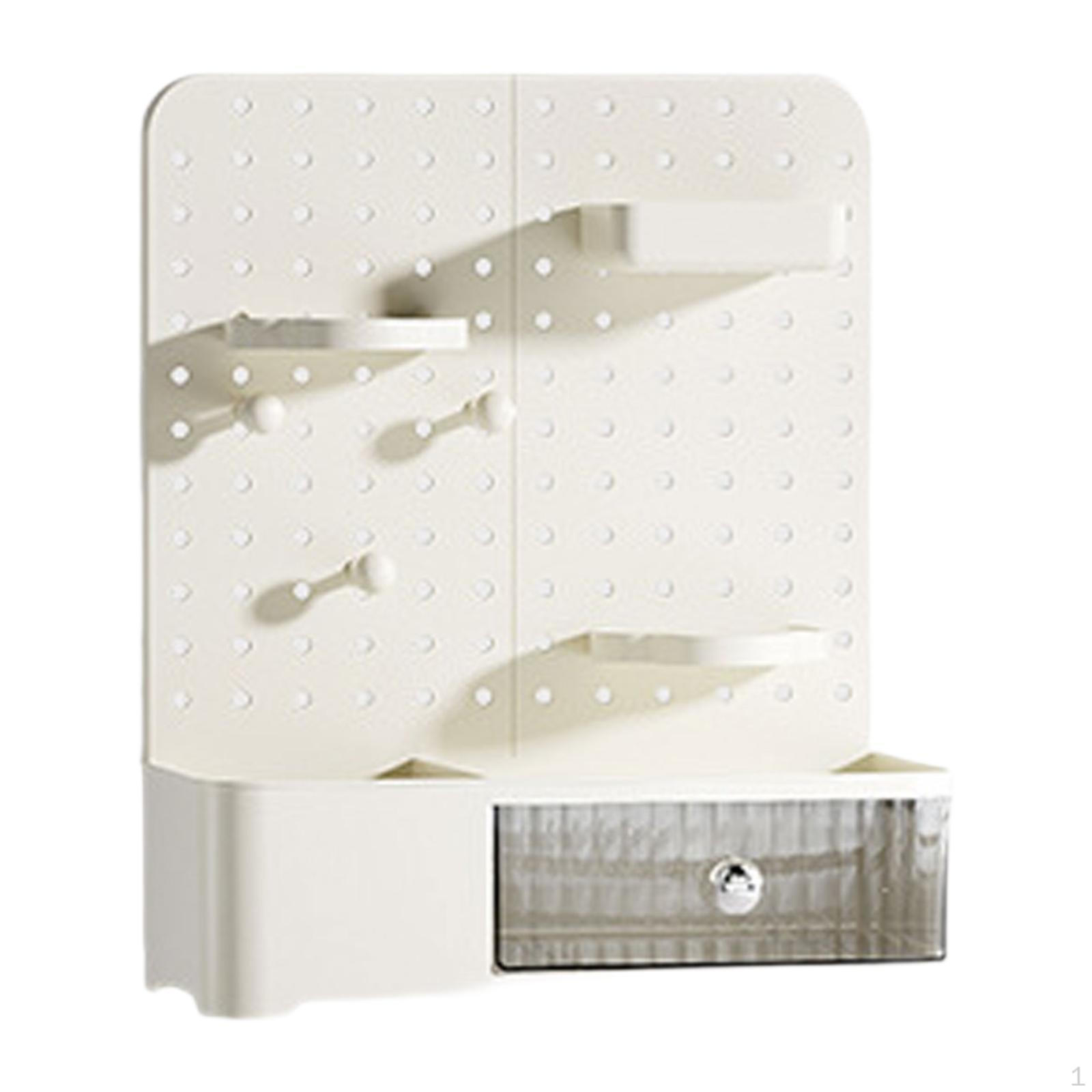 

Desktop Pegboard Storage Box Desk Makeup Organizer and Stationery Sundries for Cream White