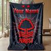 Nottingham Forest FC Custom Name Text Flannel Blanket Soccer Logo Personalized Fleece Throw Blanket Special Gift For Sofa Bedroom Home