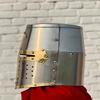 Mittelalterlicher Kreuzfahrerhelm Stahl Messing Ritterrüstung Ren Faire Cosplay Helm LARP Reenactment Ausrüstung Sammlerstück Wikingerhelm