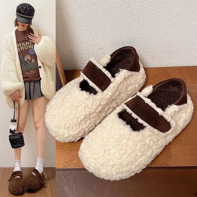 Fashion Baotou Plus Velvet Outside To Wear Cotton Slippers Autumn New 2024 Thick Sole Lazy Slip-on Women's Retro Cotton Shoes
