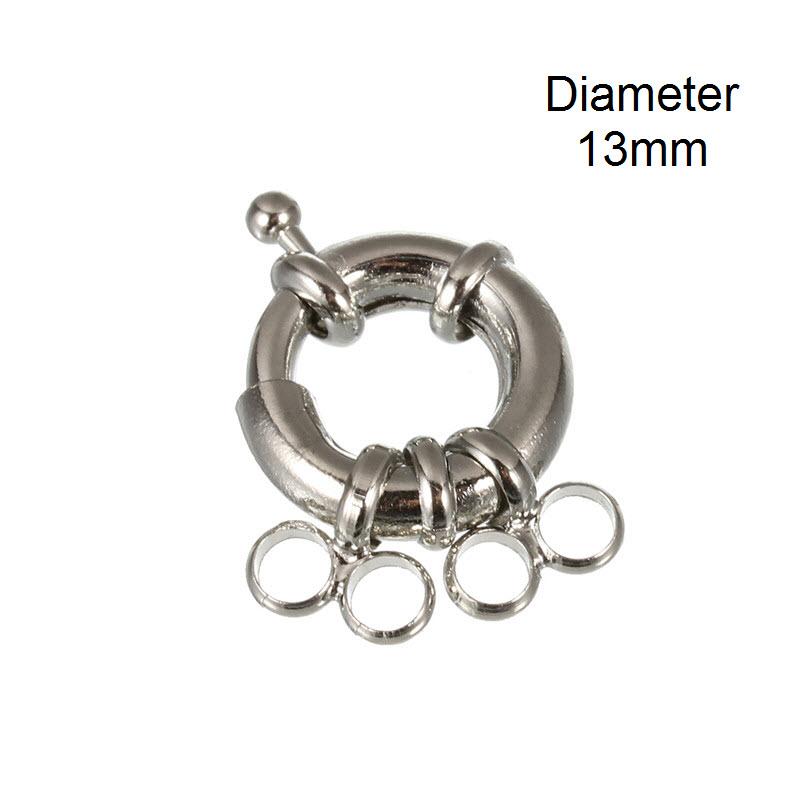 10pcs/lot Rhodium Gold Color Round Copper Spring Clasps For Necklace Bracelet Connectors Clasps With 2 Loop DIY Crafts Findings