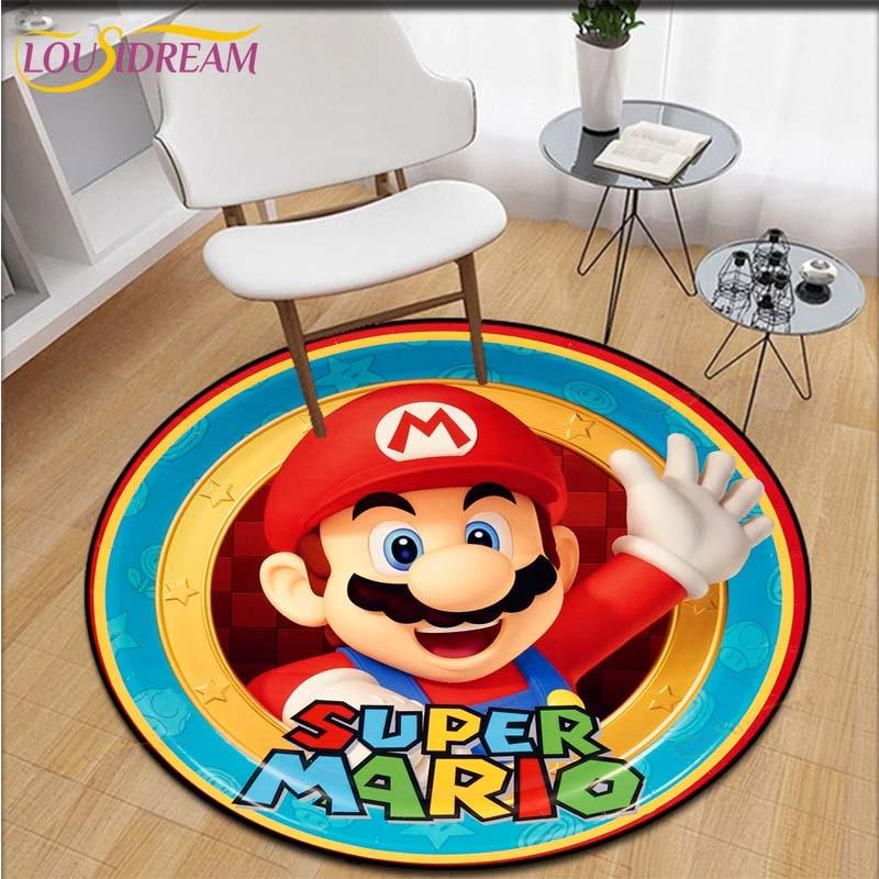 Cartoon Mario Bros Round Children Carpet Anime Pattern Children Flannel Carpet Baby Hand Print Carpet  Anime Rug