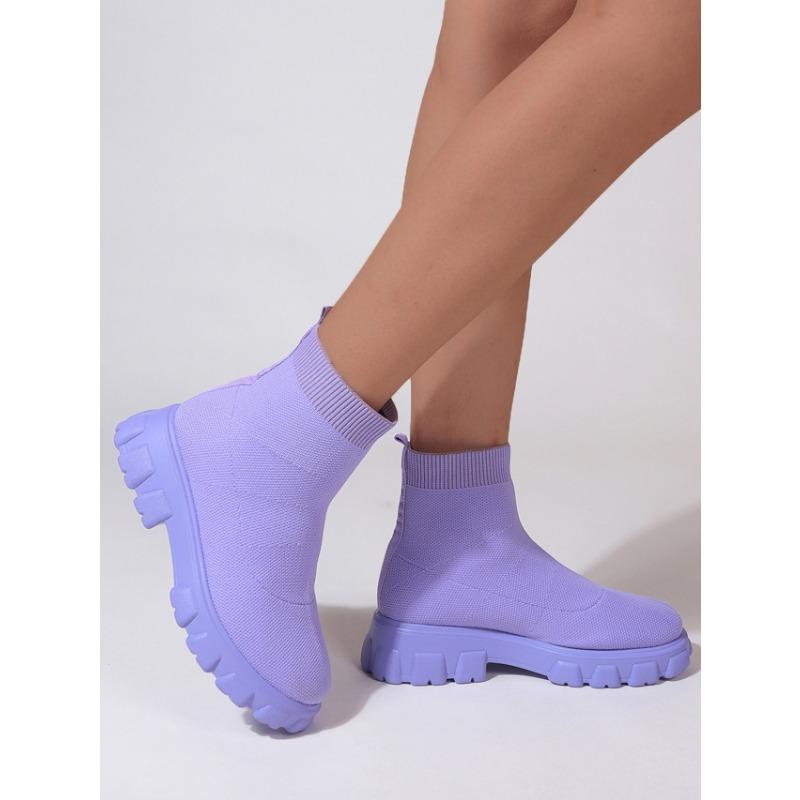 Women's New Platform Flying Weaving Mesh Short Sock Shoes Women's Cross-border Large Size Couple High Top Flying Weaving Boots