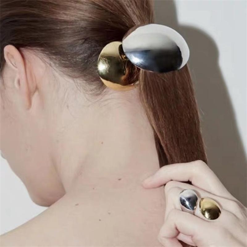 Simple Trendy Metal Eggshell Shape Spring Hair Clip Fashion Ponytail Hair Clip Barrettes For Women Girls Hair Accessories