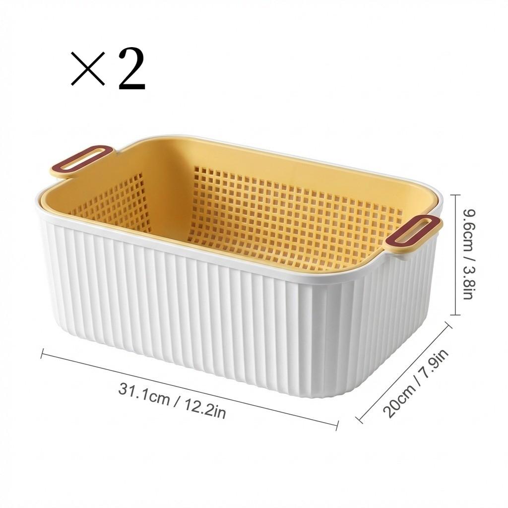 1/2/4Pcs Fruit Vegetable Drain Storage Basket Plastic Double-Layer Storage Box With Handle Multifunctional Kitchen Organizer