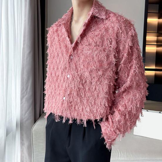 Pánská košile s náprsní kapsou a střapcovou ozdobou, klasický límeček, jednoradové zapínání, dlouhé rukávy, jednobarevná