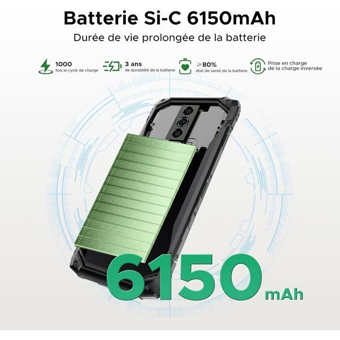 Telephone Portable Incassable DOOGEE Blade 10 Energy 24GO+128GO 6.56" Smartphone Robuste Android 15 6150mAh Dual SIM/NFC Rouge