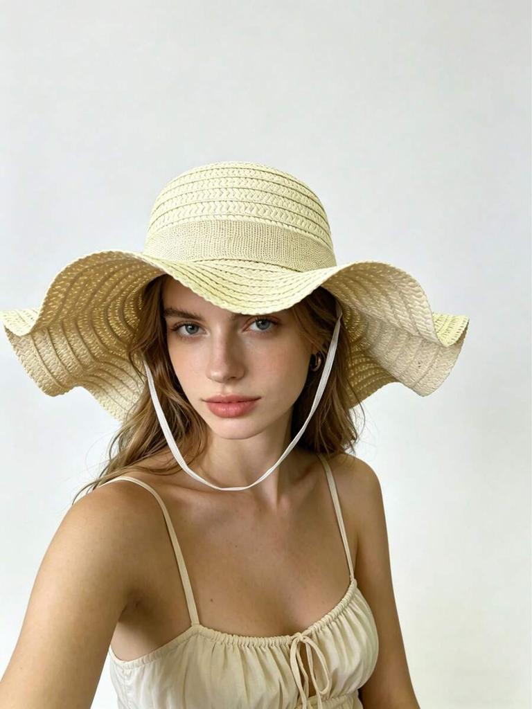 Damen Strohsonnenhut mit Schleife für Strandurlaub Sommerlicher Schutz