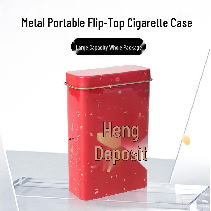Men's 20-Capacity Tinplate Cigarette Case, Personalized Metal Hand-Rolled Holder, Multi-Pattern, Waterproof & Moisture-Proof.