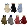 Women Touchable Screen Knit Full Finger Gloves Colorblock Thermal Warm Mittens