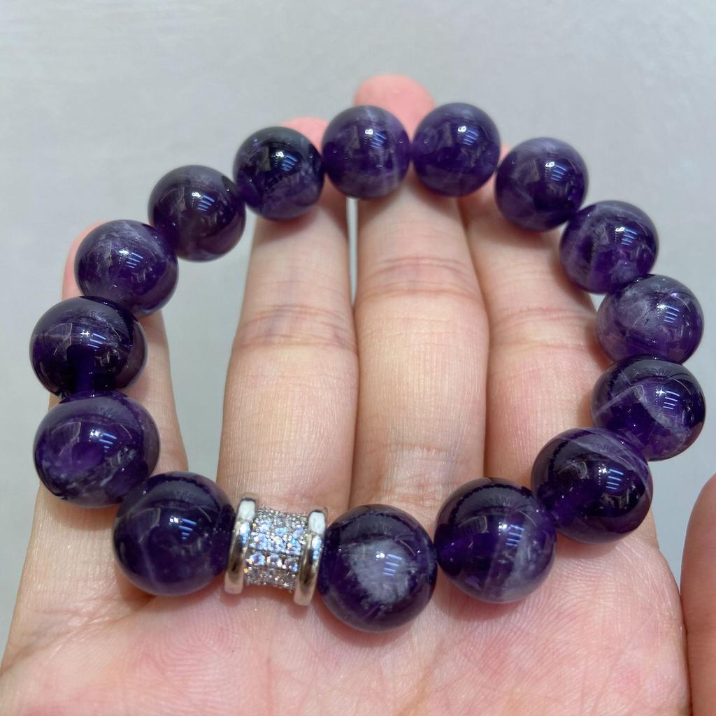 12Mm Natural Amethyst Beaded Necklace Bracelet Set Female Simple Fashion Versatile Atmosphere Necklace Jewelry