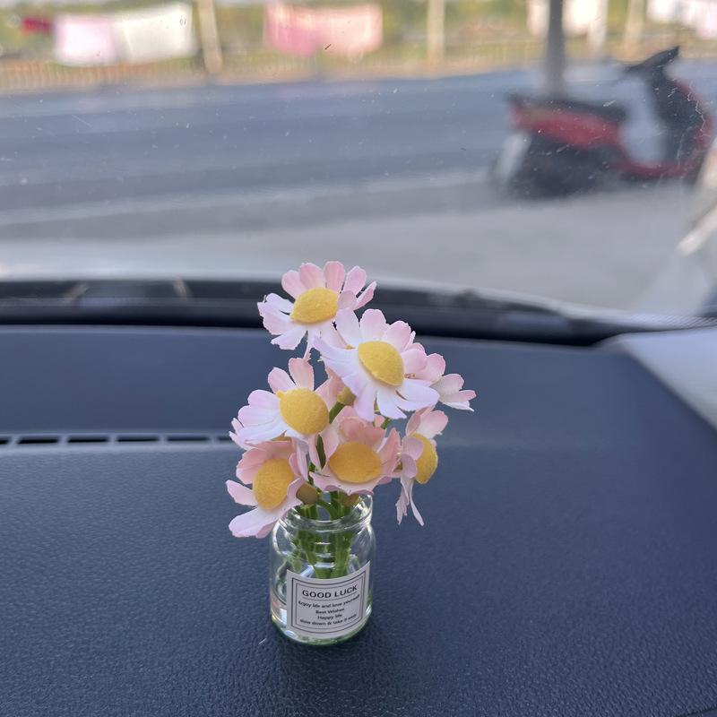1PC Car Center Console Delicate Miniature Potted Flowers Simulated Flower Automotive Interior Decorations Car Gifts