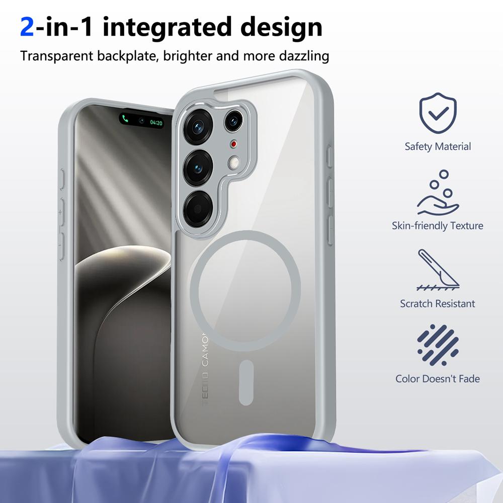 KEYSION Transparent Magnetic Phone Case for TECNO Camon 50 Ultra 5G Silicone+PC HD Clear Shockproof Cover for CAMON 50 50 Pro 4G