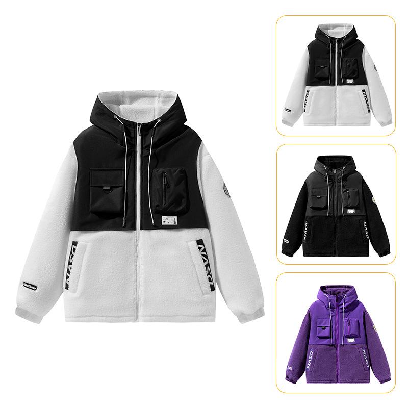 New Style of Lamb Velvet Jacket Hong Kong Fashion Brand Thickened Fashionable Warm Splicing Couple Model