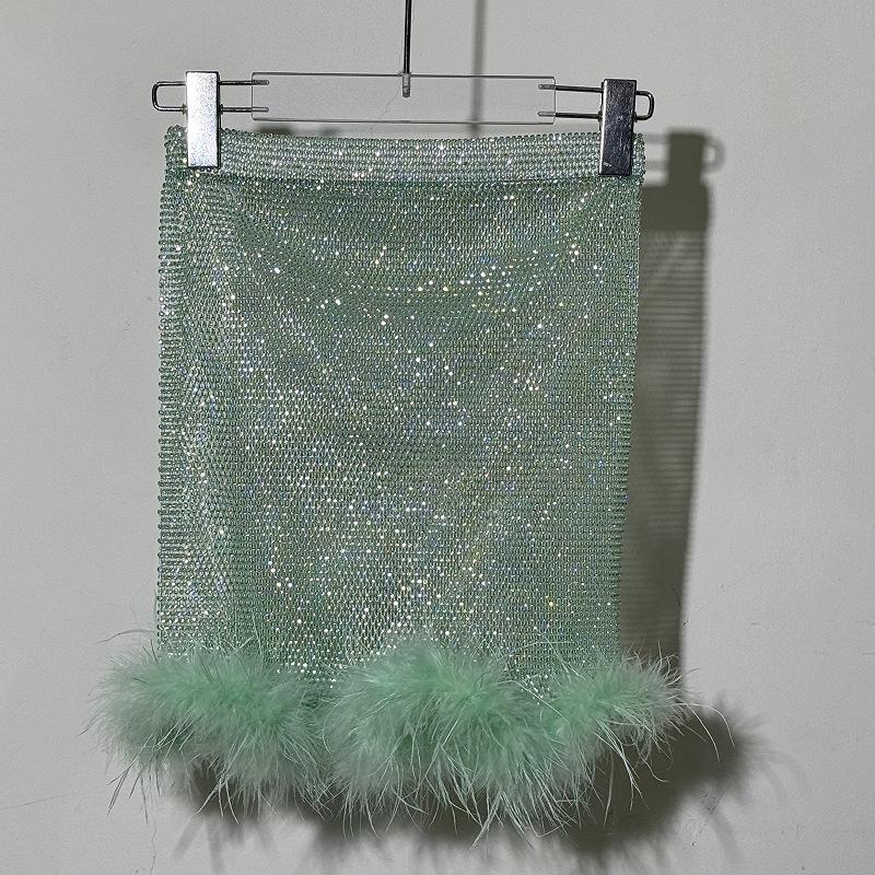 Yanni Fashion Blue Feather & Rhinestone Dress with Long-Sleeve Top and Skirt